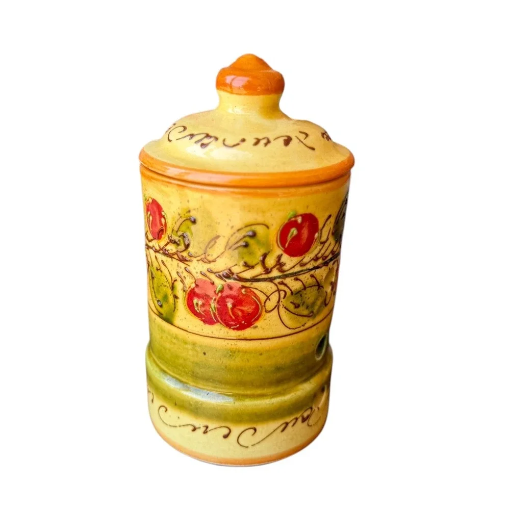 Vintage Spanish Ceramic Garlic Keeper Hand Painted Fruit Jar Made in Spain